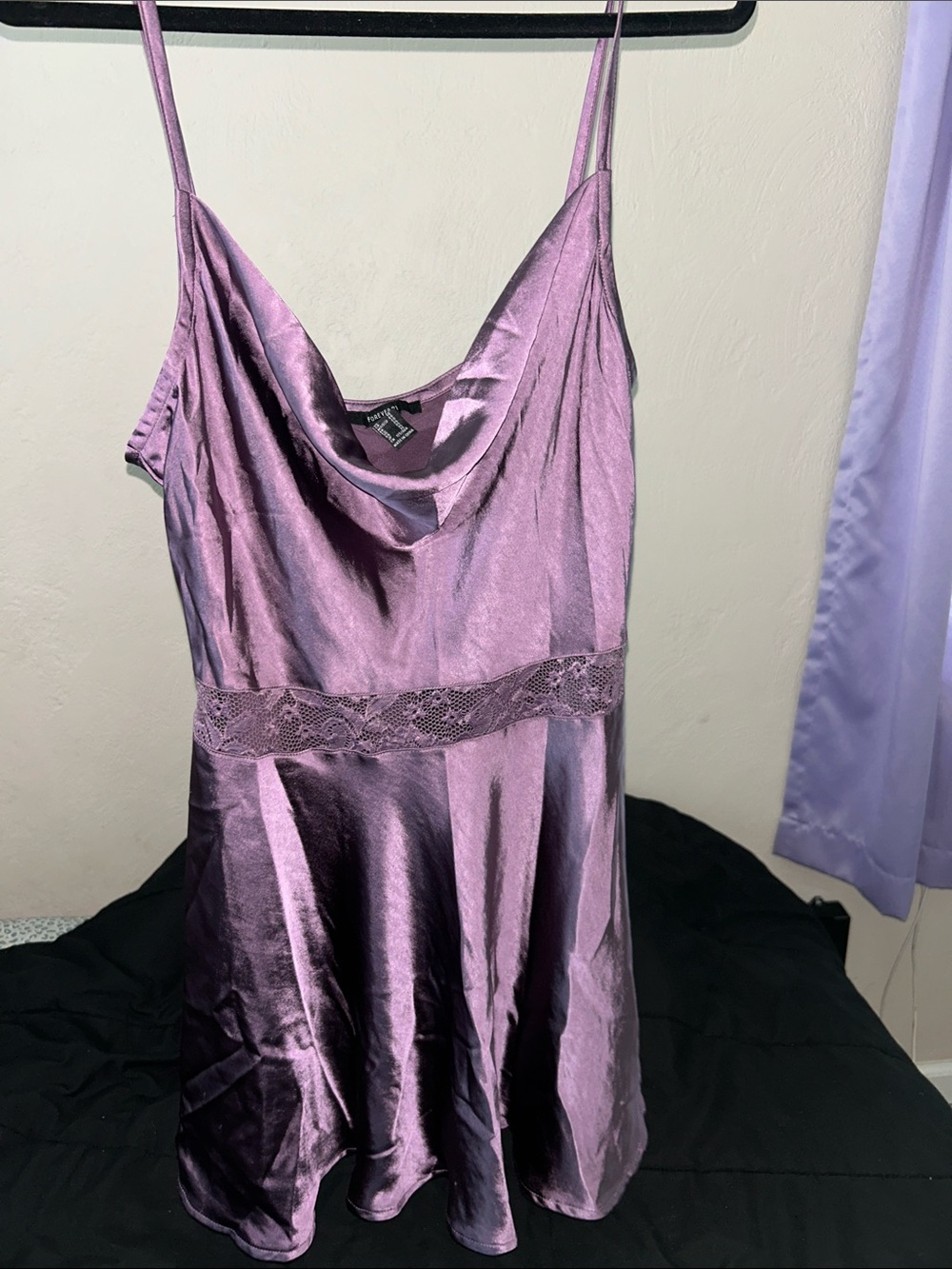 Forever 21 Lilac Satin Slip Dress with Lace Waist